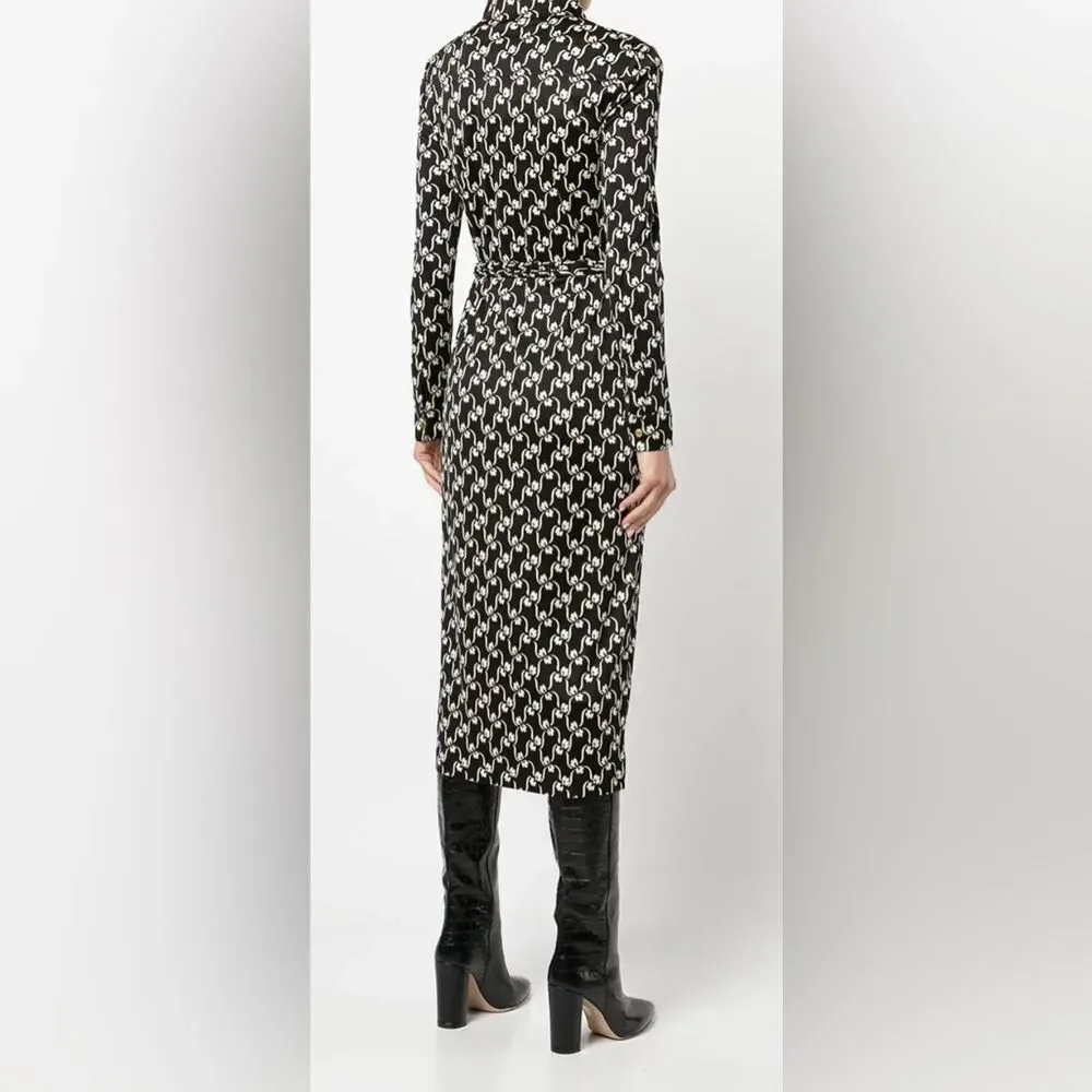 Tory Burch Black and White Long Sleeve Ilk polo midi Dress, XS